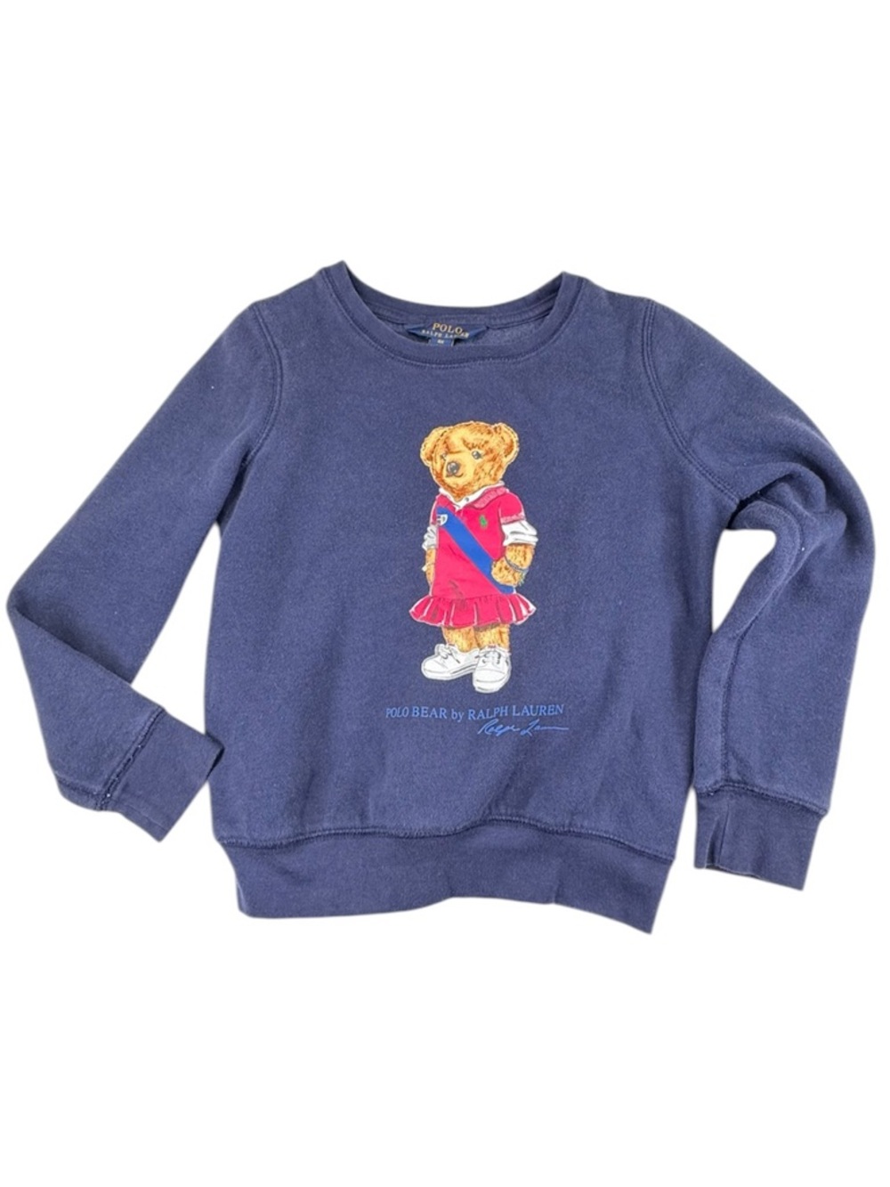 Polo Ralph Lauren Bear Sweatshirt Girl's Size 6X Cotton Navy Graphic Crewneck